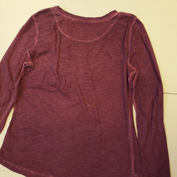 Free People Tiger Eyes Sequined Bib Long Sleeve Maroon Henley Top - Picture 8 of 10